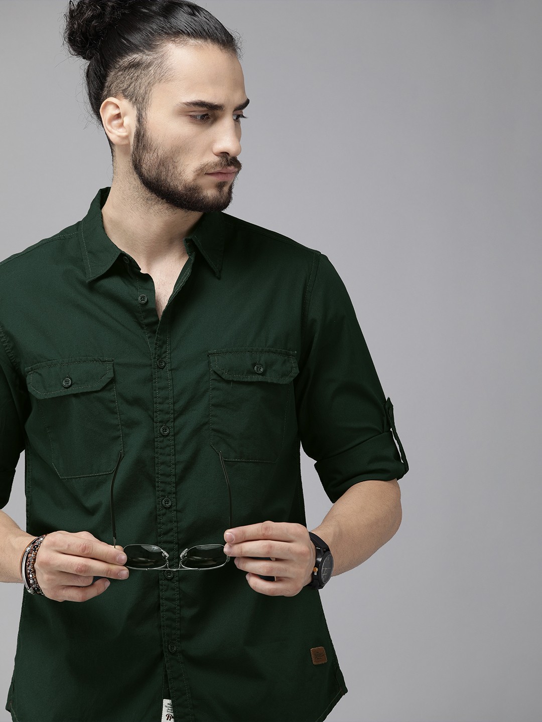 

The Roadster Lifestyle Co Men Teal Green Solid Casual Shirt