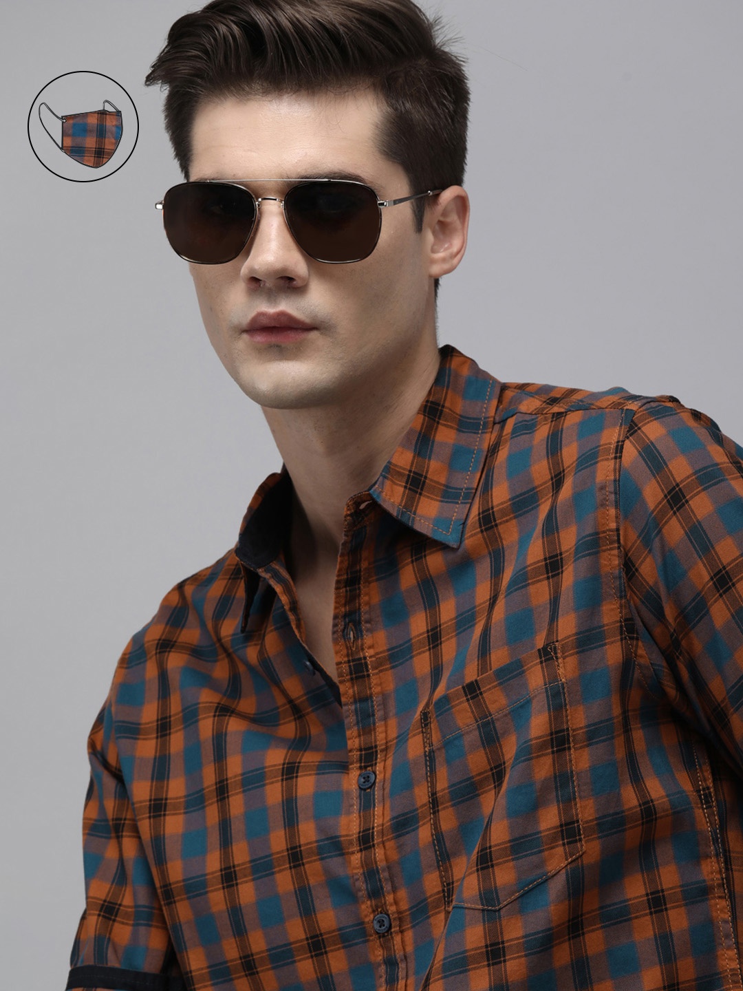 

The Roadster Lifestyle Co Men Orange Tartan Checks Checked Casual Shirt
