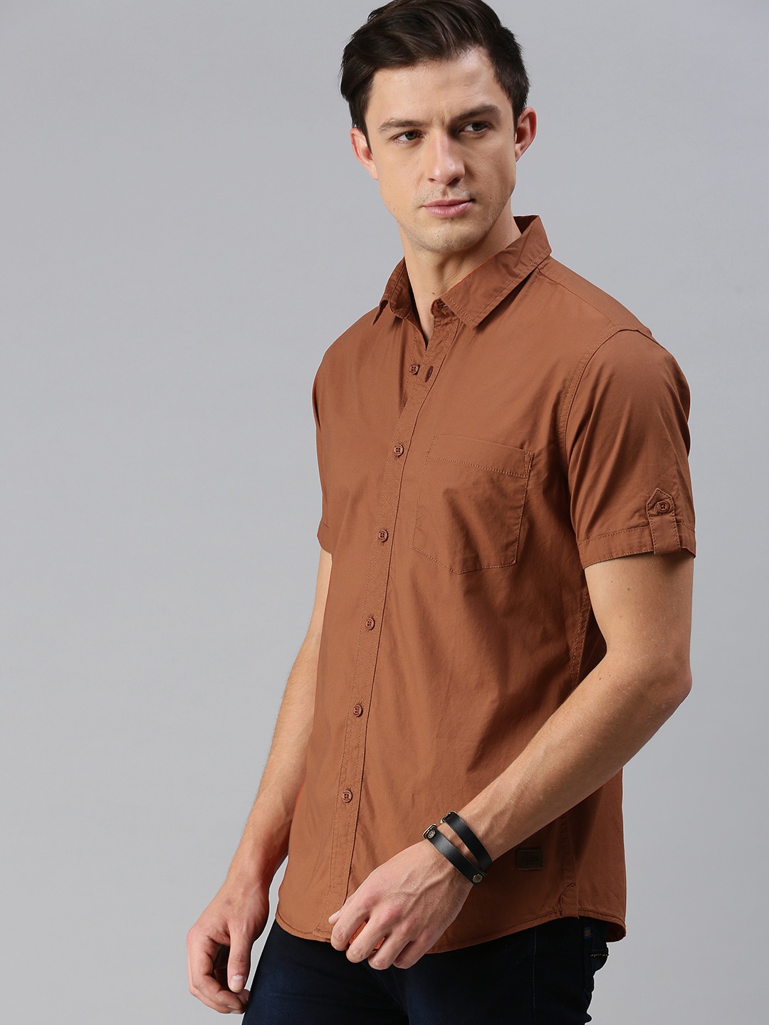 

Roadster Men Brown Slim Fit Solid Casual Shirt
