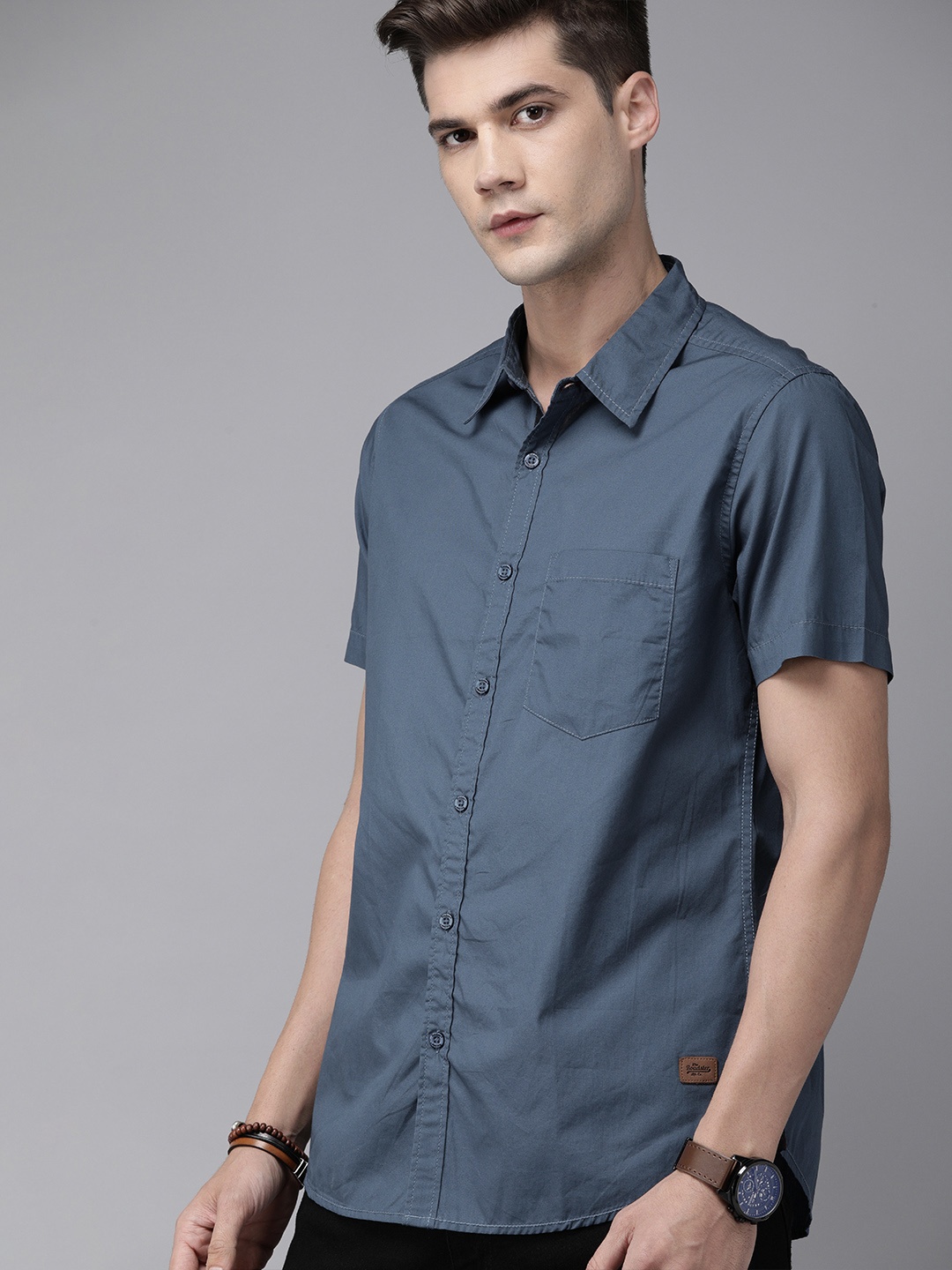 

Roadster Men Navy Blue Cotton Sustainable Casual Shirt