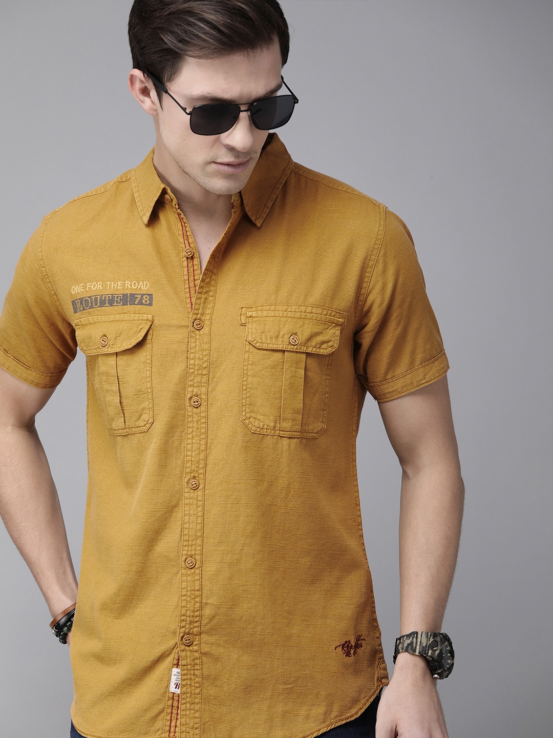 

The Roadster Lifestyle Co Men Mustard Yellow Solid Casual Shirt