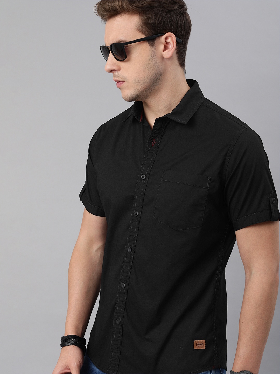 

The Roadster Lifestyle Co Men Black Slim Fit Knitted Sustainable Casual Shirt