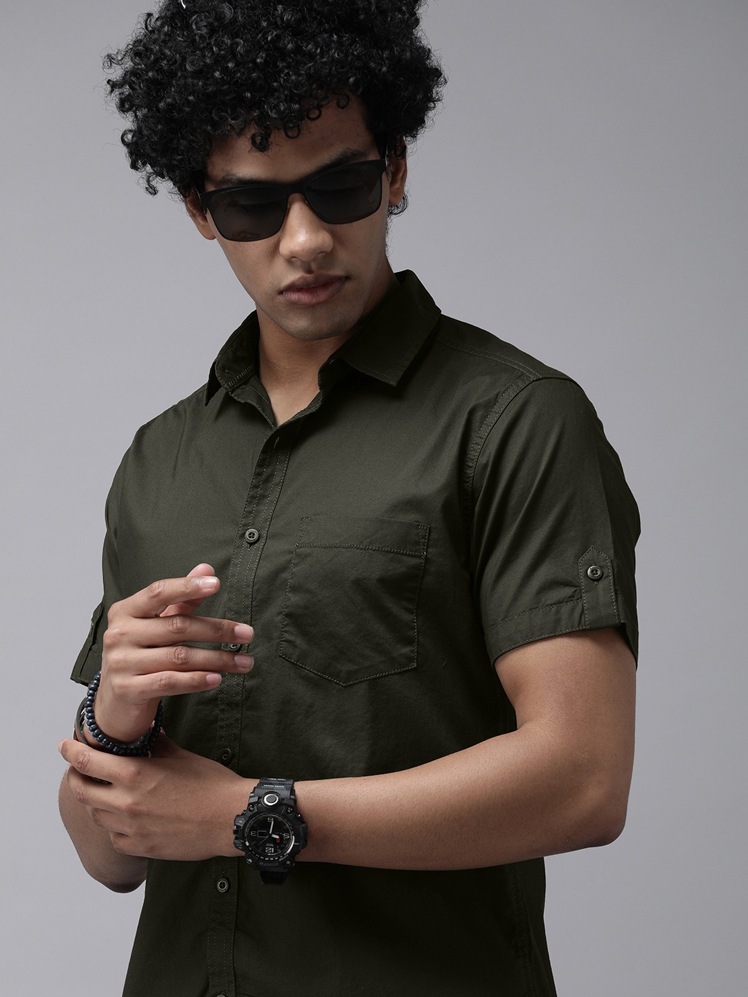 

Roadster Men Olive Green Solid Slim Fit Sustainable Casual Shirt