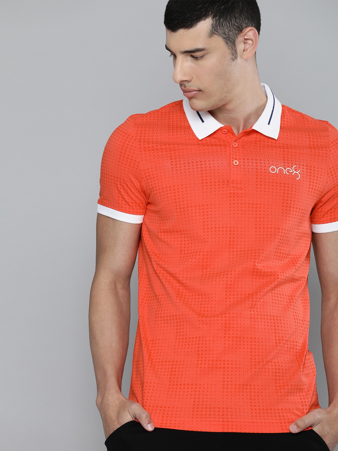 

one8 x PUMA Men Orange & White Printed Polo Collar T-shirt