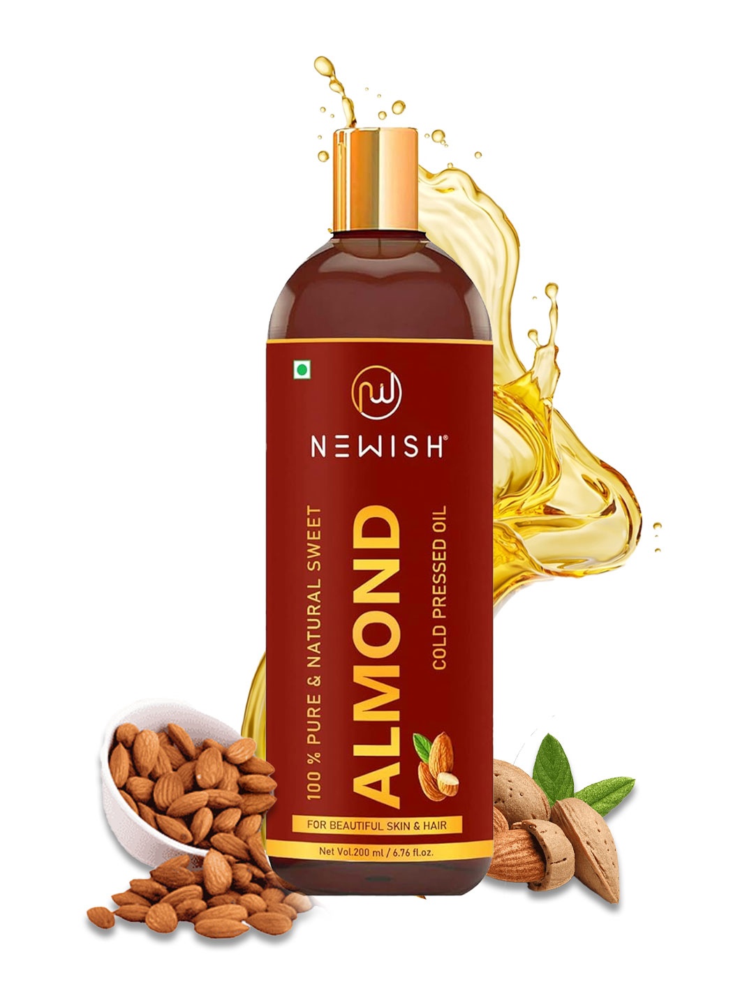 

Newish Pure Cold Pressed Sweet Almond Oil for Glowing Skin & Face - 200 ml, Red