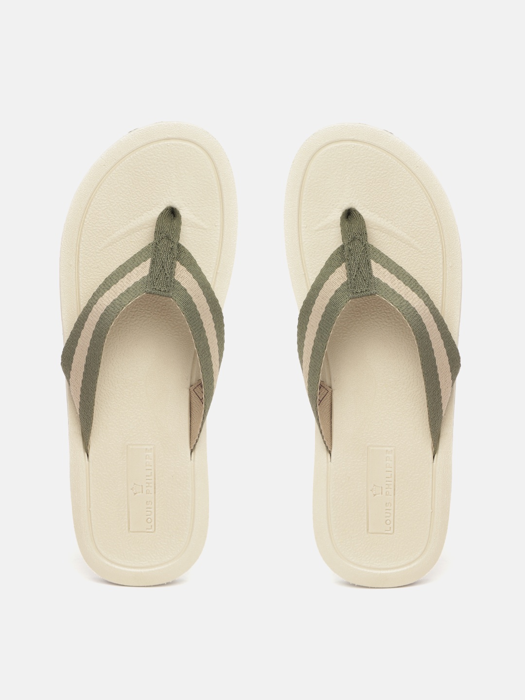 

Louis Philippe Men Olive Green & Beige Striped Thong Flip-Flops