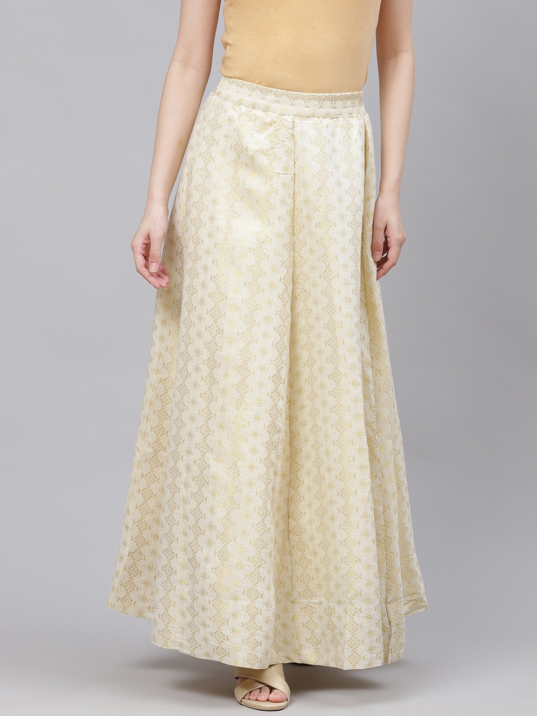 

AURELIA Women Cream-Coloured & Golden Ethnic Print Maxi Skirt