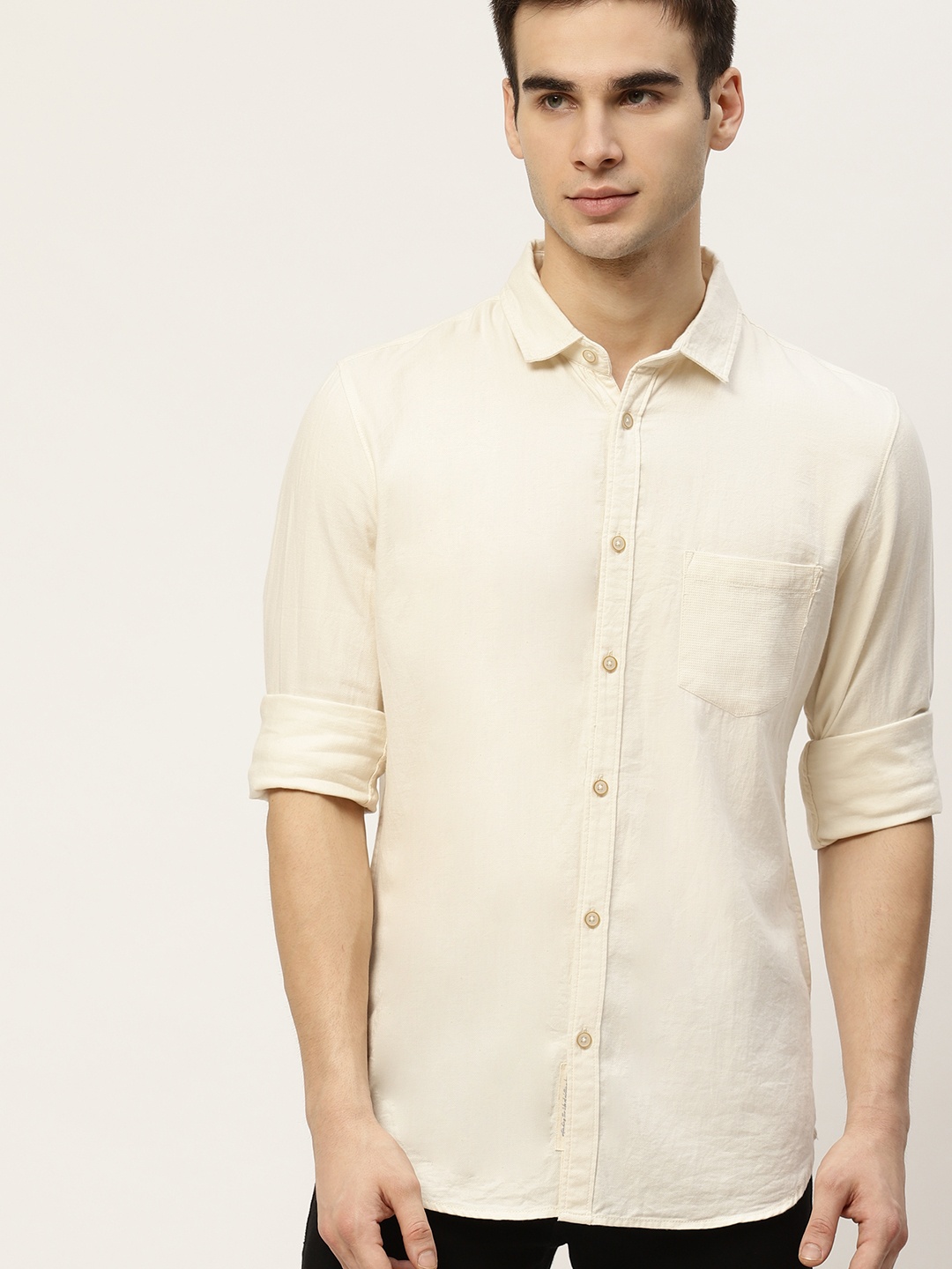 

ether Kora Collection Men Beige Regular Fit Self Design Pure Cotton Casual Shirt