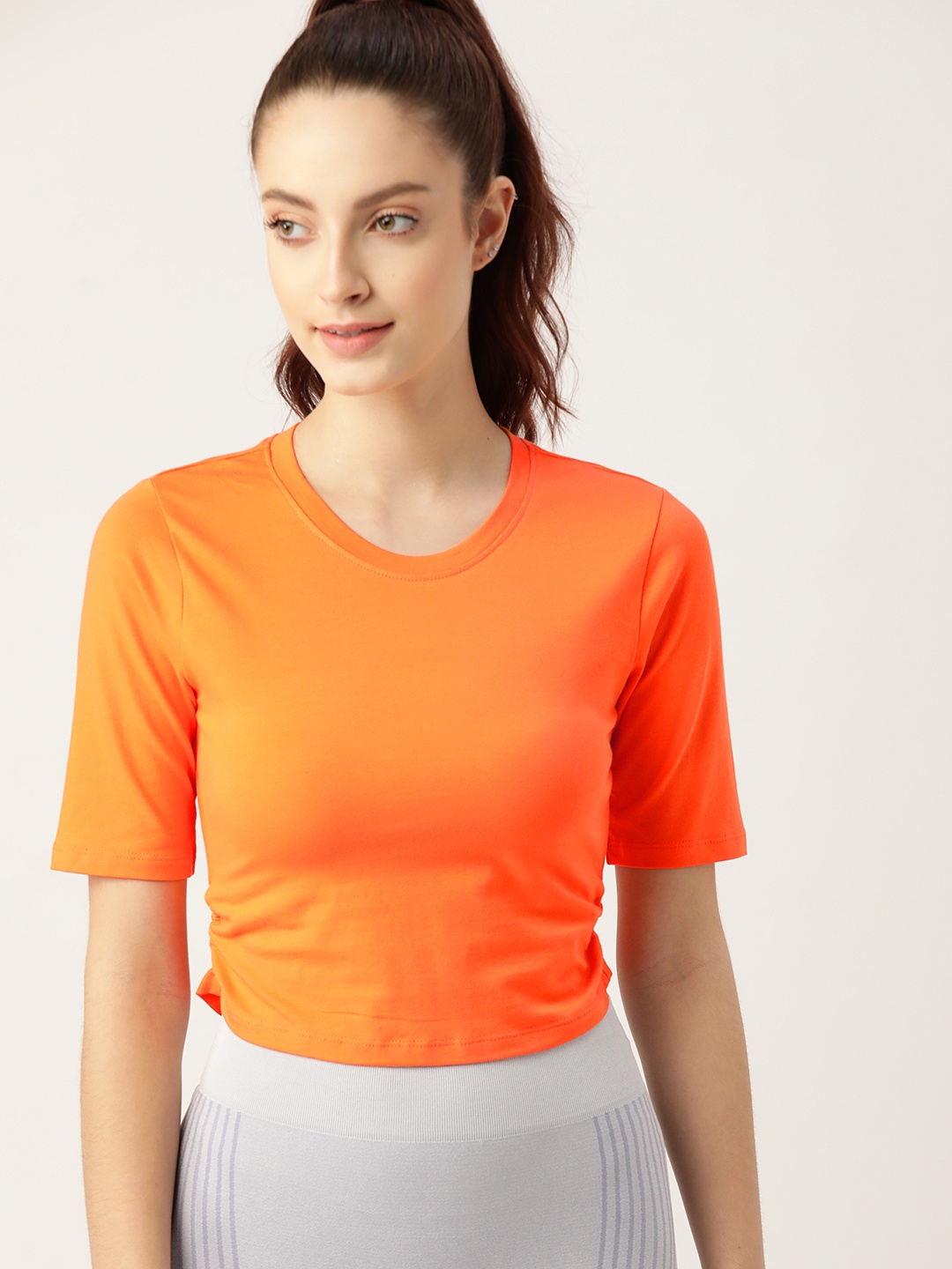 

DressBerry Women Orange Solid Fitted Crop Top