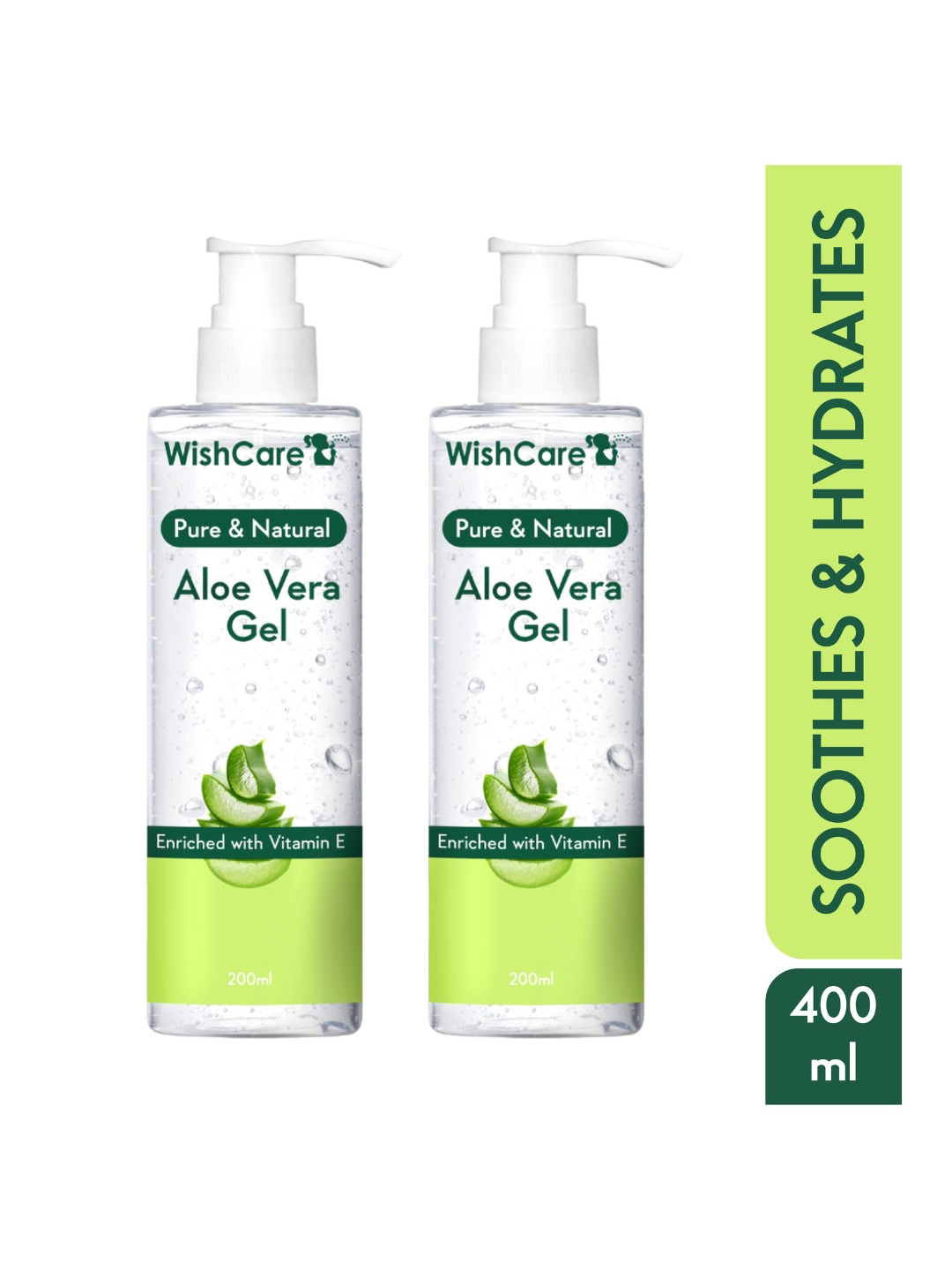 

WishCare Pack of 2 Pure & Natural Aloe Vera Gel 400 ml, Transparent