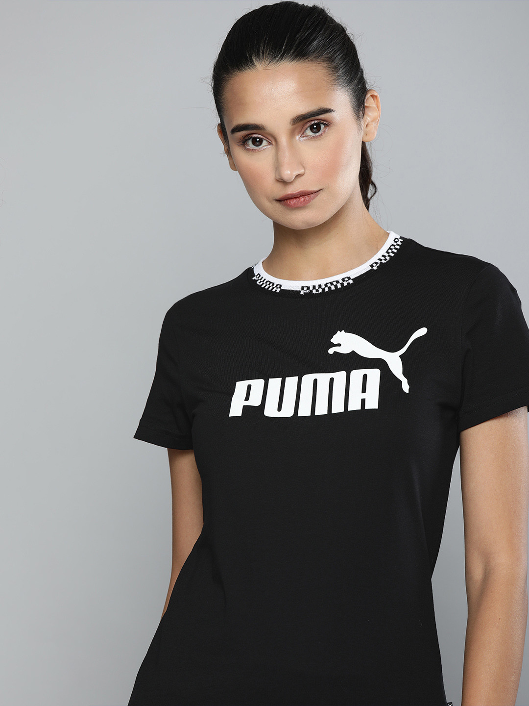 

Puma Women Black Printed Round Neck T-shirt