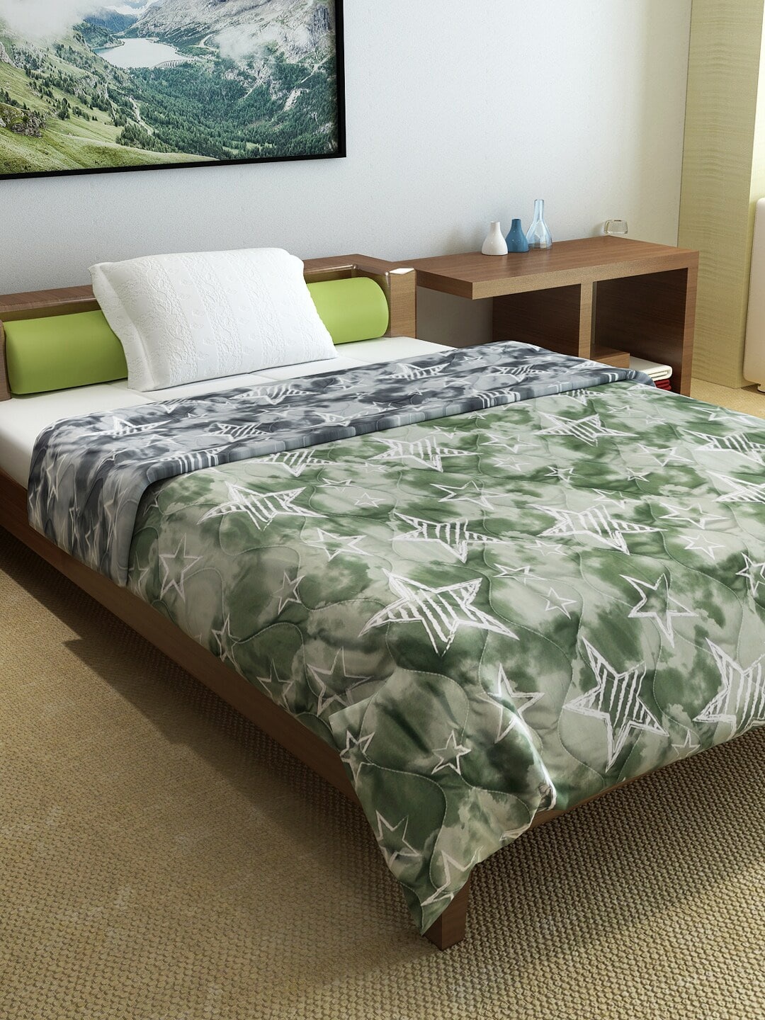 

Divine Casa Green & White Abstract Mild Winter 120 GSM Single Bed Comforter