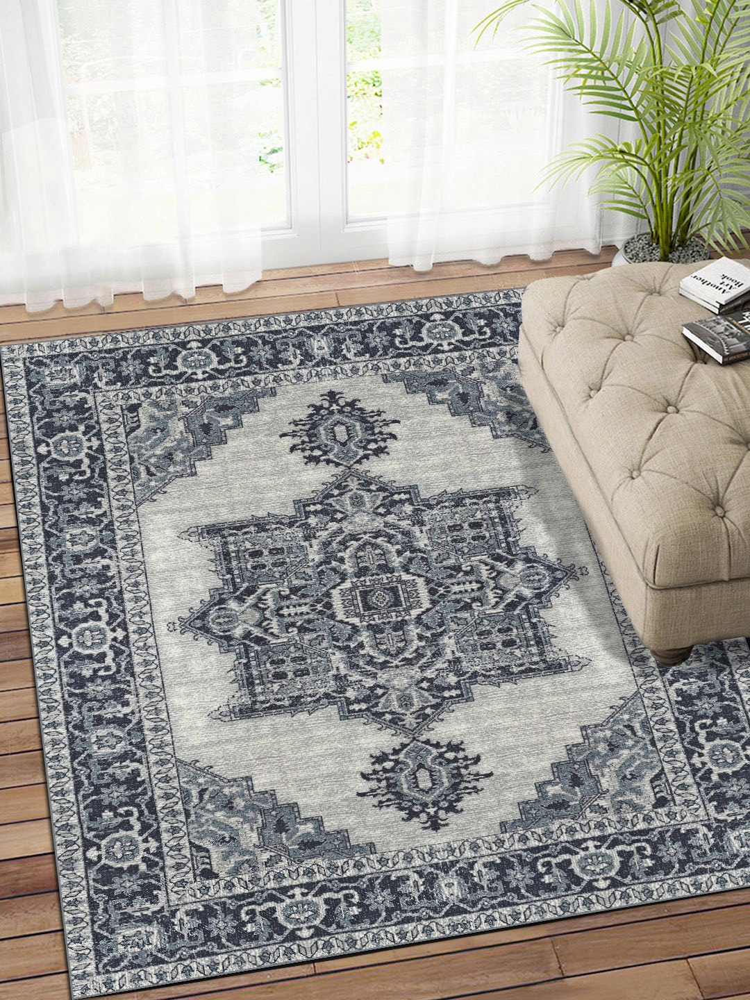 

Status Black & White Ethnic Motifs Anti-Skid Carpet