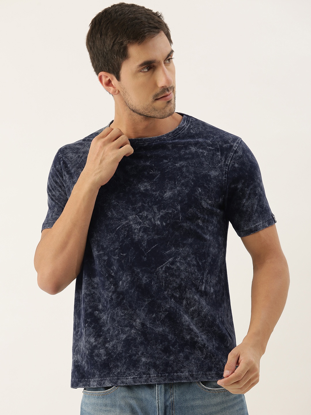 

Urbano Fashion Men Navy Blue Dyed Round Neck Pure Cotton T-shirt