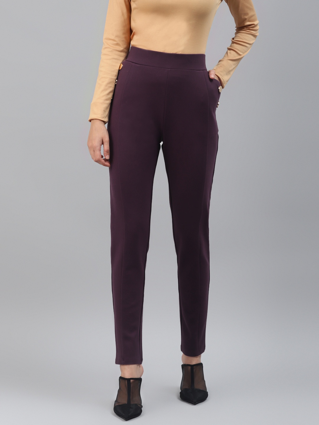 

Marks & Spencer Women Violet Regular Fit Solid Treggings