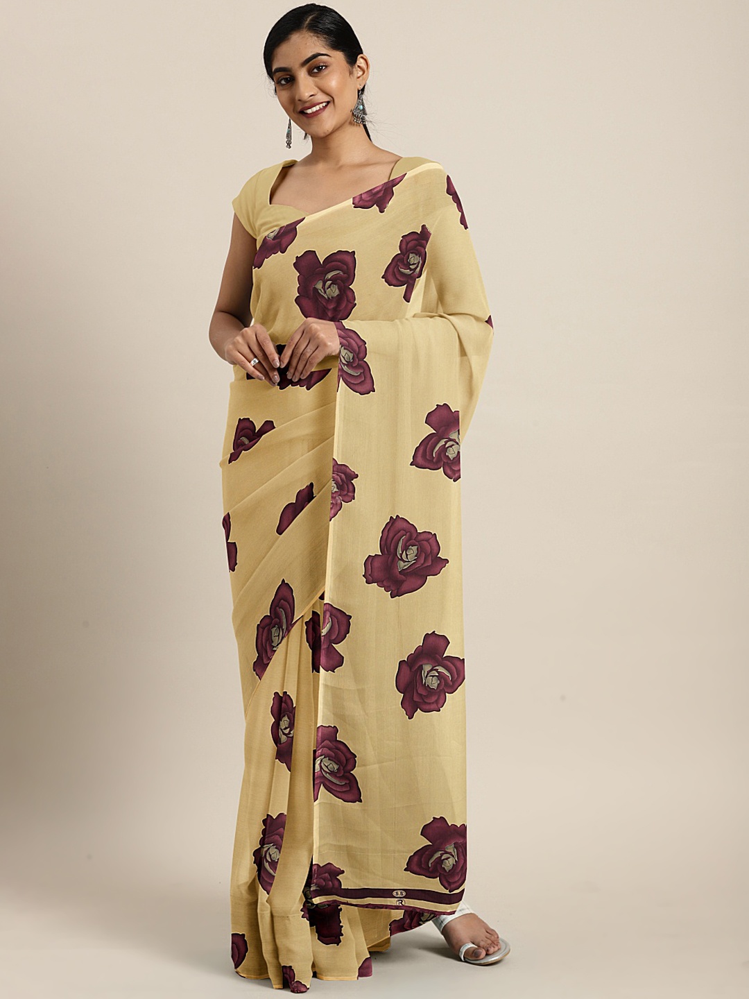 

KALINI Beige Printed Poly Georgette Saree