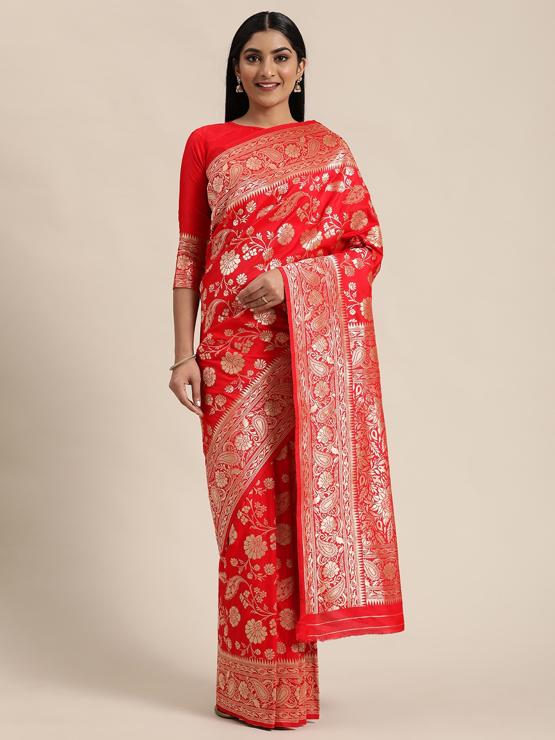 

Mitera Red & Gold-Coloured Woven Design Banarasi Celebrity Saree