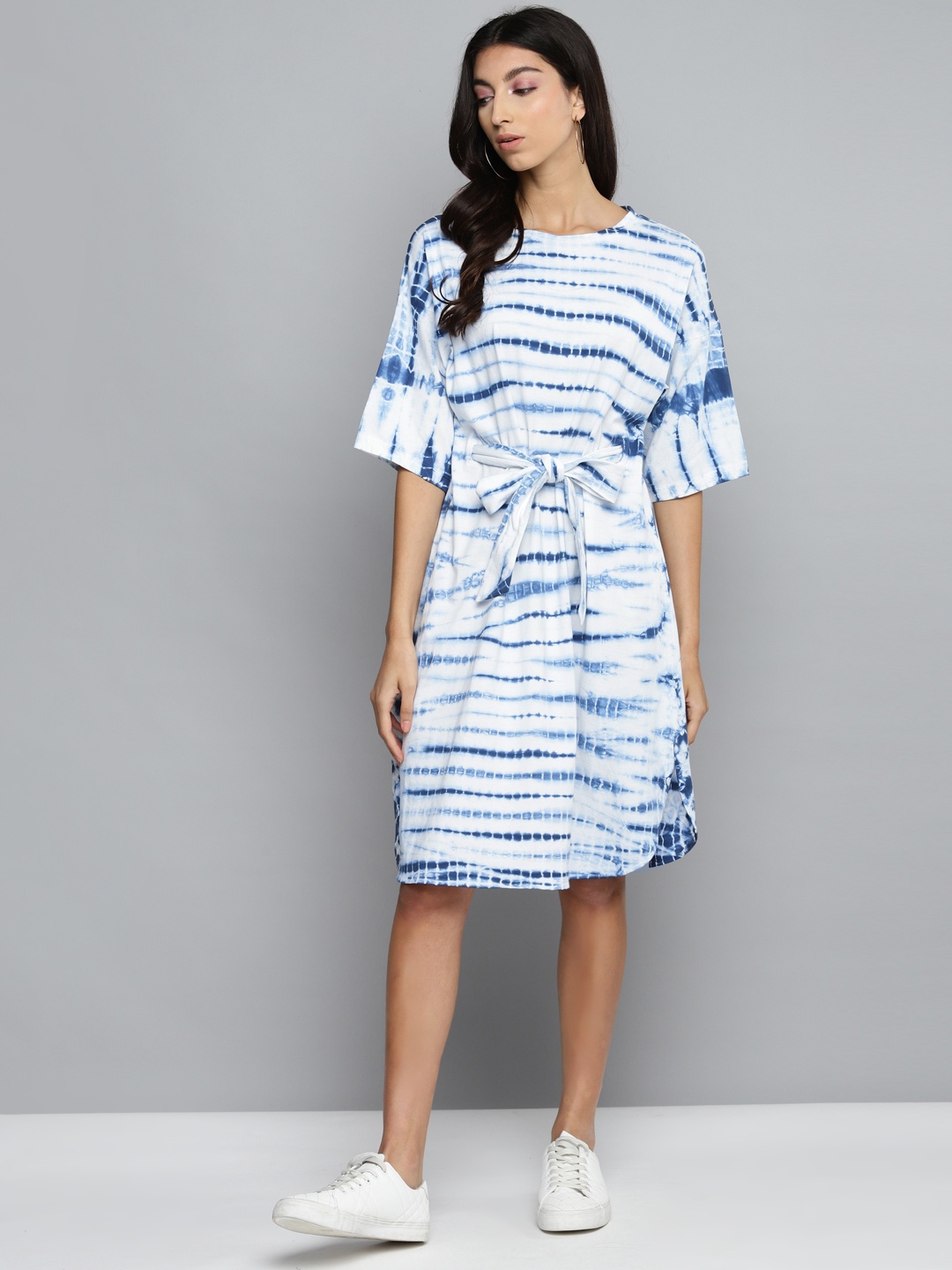 

Femella Women White & Blue Dyed A-Line Dress