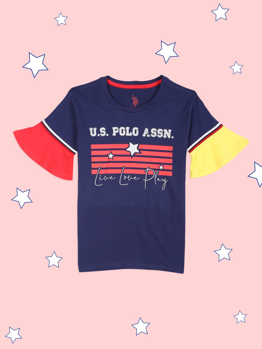 

U.S. Polo Assn. Kids Girls Blue Printed V-Neck T-shirt