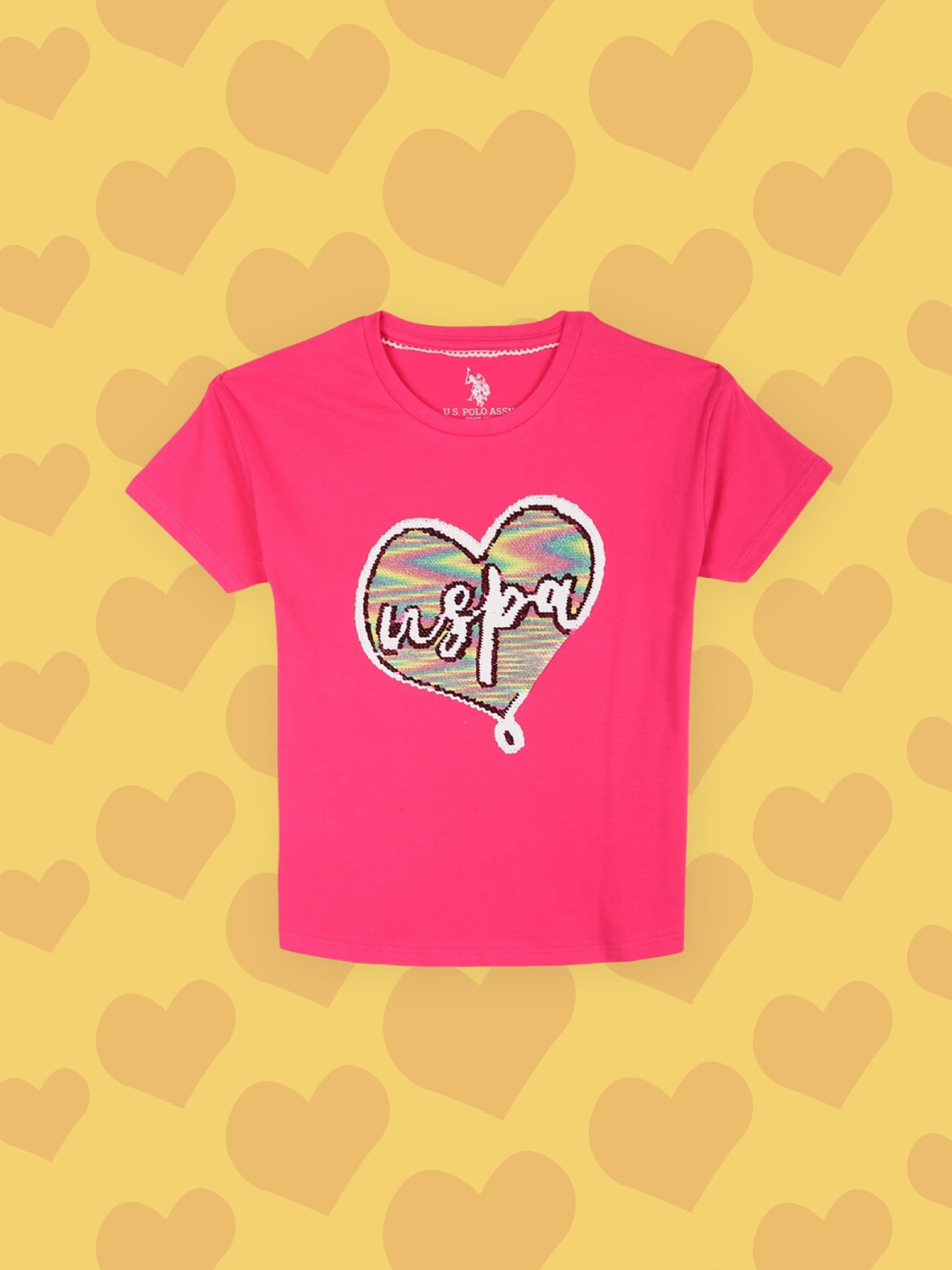 

U.S. Polo Assn. Kids Girls Pink Printed Round Neck T-shirt
