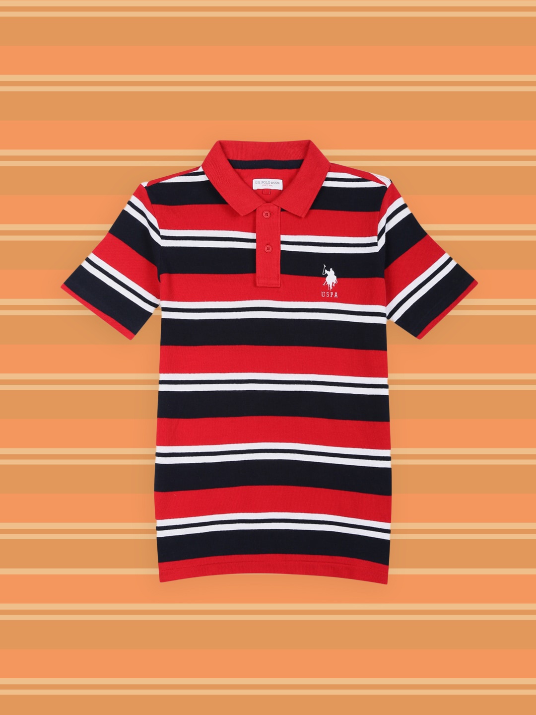 

U.S. Polo Assn. Kids Boys Red & Black Striped Polo Collar T-shirt