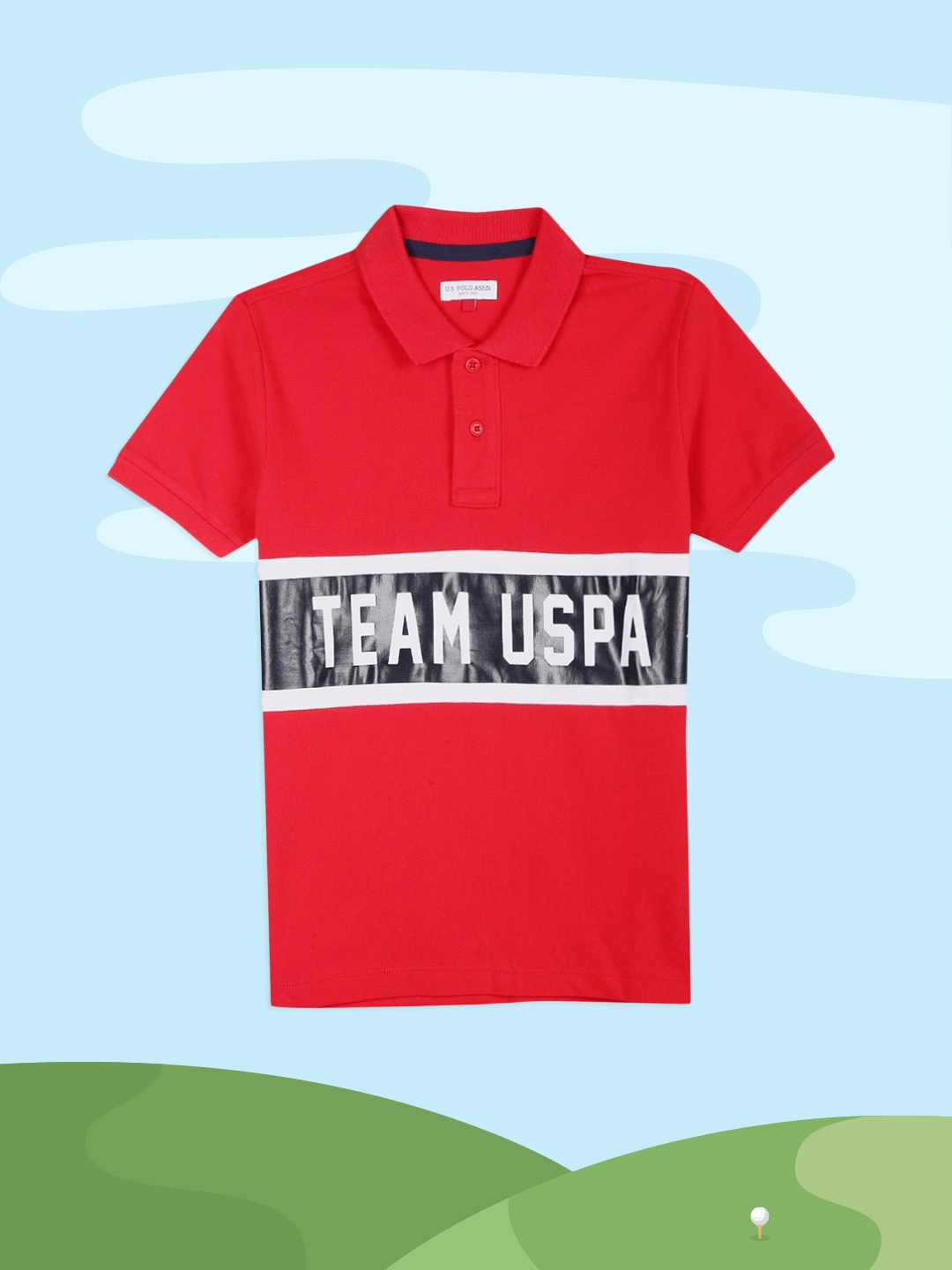 

U.S. Polo Assn. Kids Boys Red Printed Polo Collar T-shirt