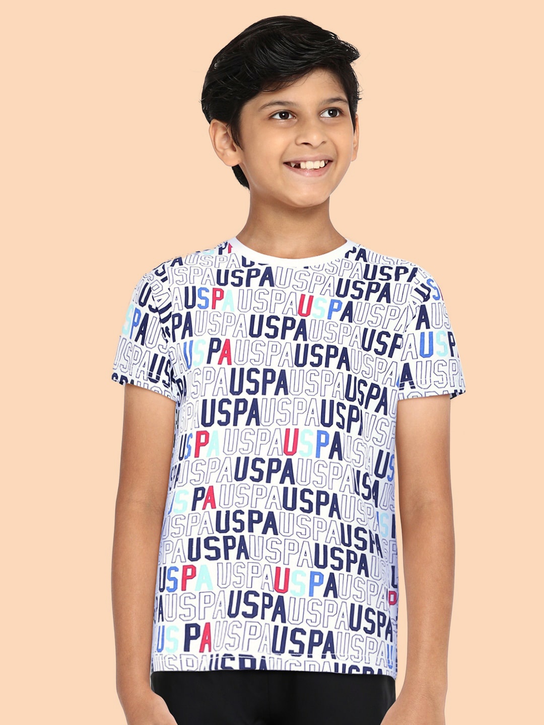 

U.S. Polo Assn. Kids Boys White Printed Round Neck T-shirt