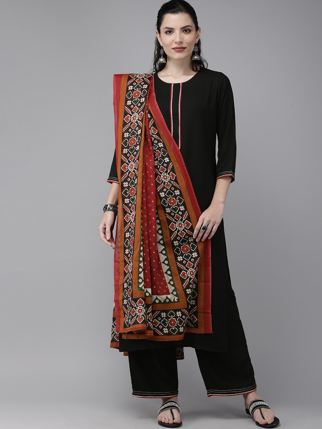 

Indo Era Yoke Design Gotta Patti Kurta with Palazzos & With Dupatta, Black