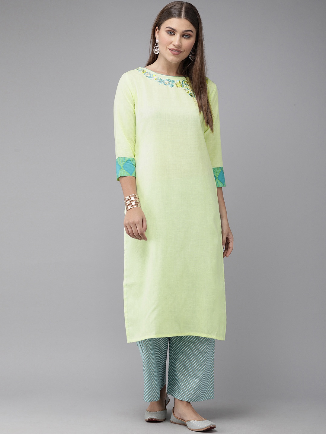 

Indo Era Women Green Thread Work Kurta