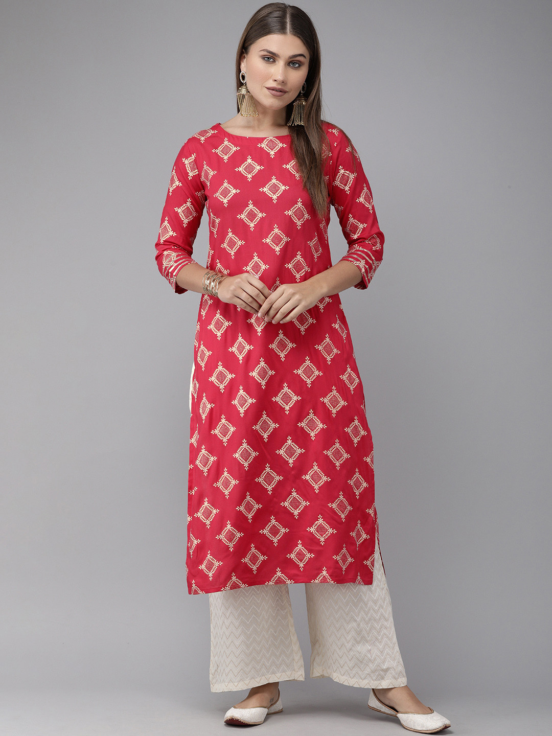 

Indo Era Women Pink Ethnic Motifs Foil Print Kurta