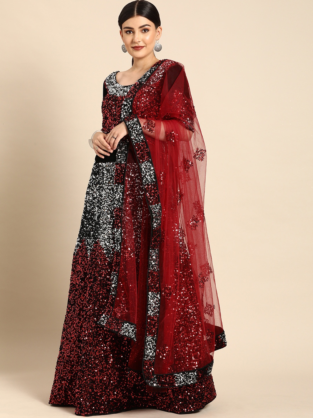 

Shaily Black & Red Embellished Semi-Stitched Lehenga & Unstitched Blouse with Dupatta