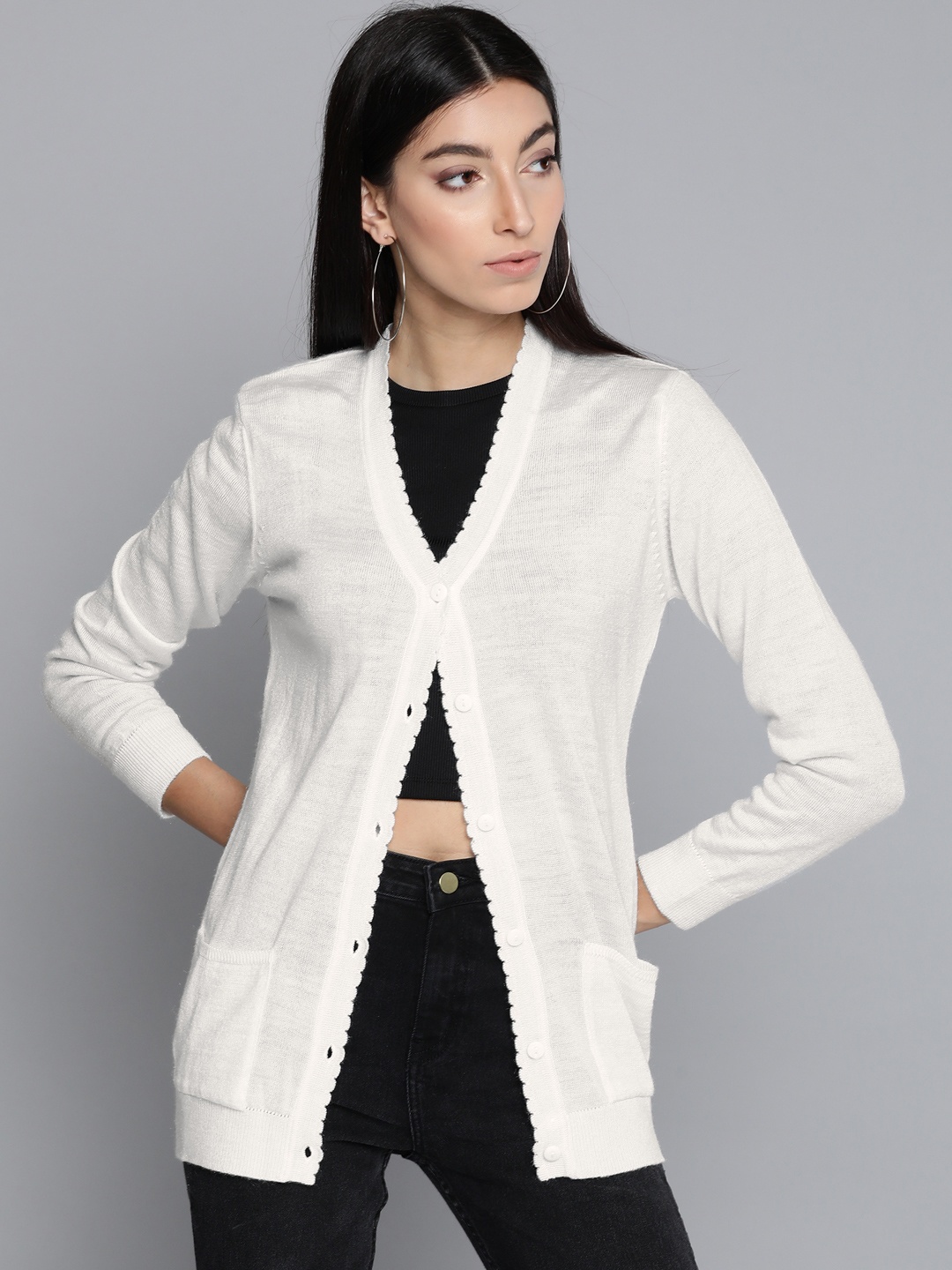 

Pierre Carlo Women White Solid Cardigan
