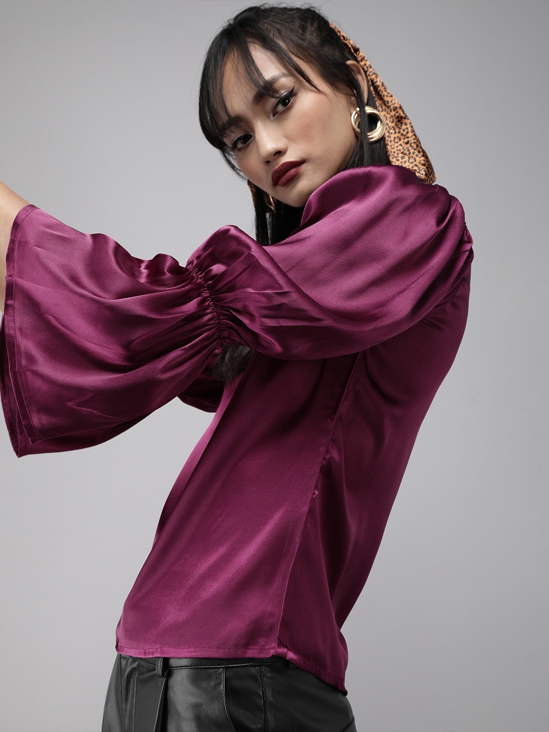 

The Dry State Rich Purple Power Shoulders Choker Neck Top