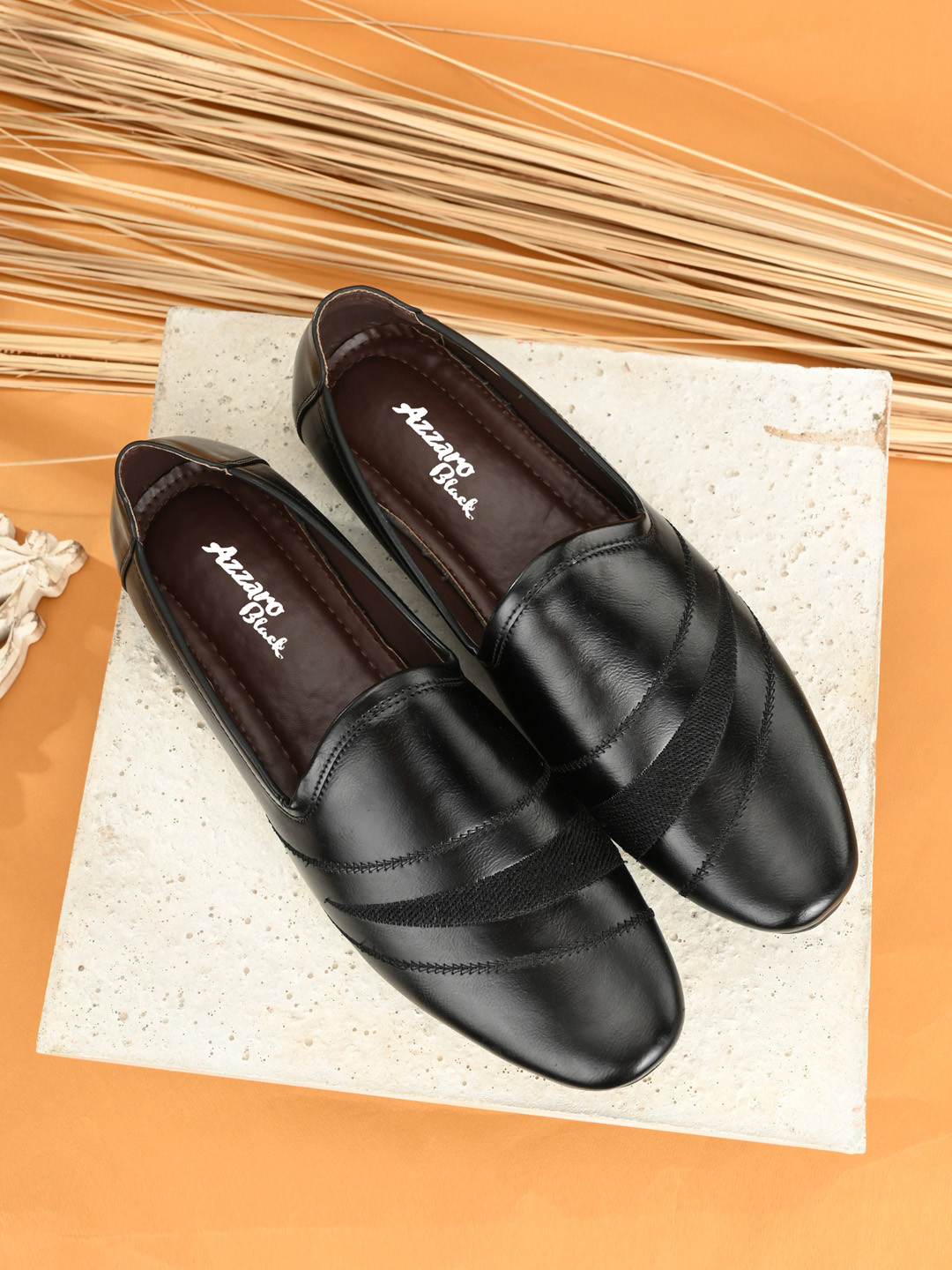 

Azzaro Black Men Black Solid Formal Slip-On Shoes
