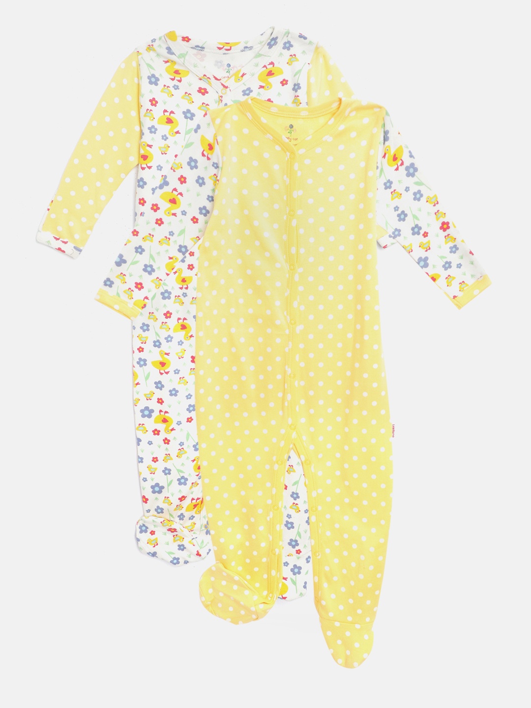 

candy cot Infant Pack of 2 Organic Cotton Sleepsuits, Yellow