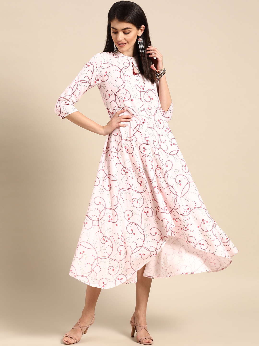 

Prakrti Women Pink Printed High-Low A-Line Dress