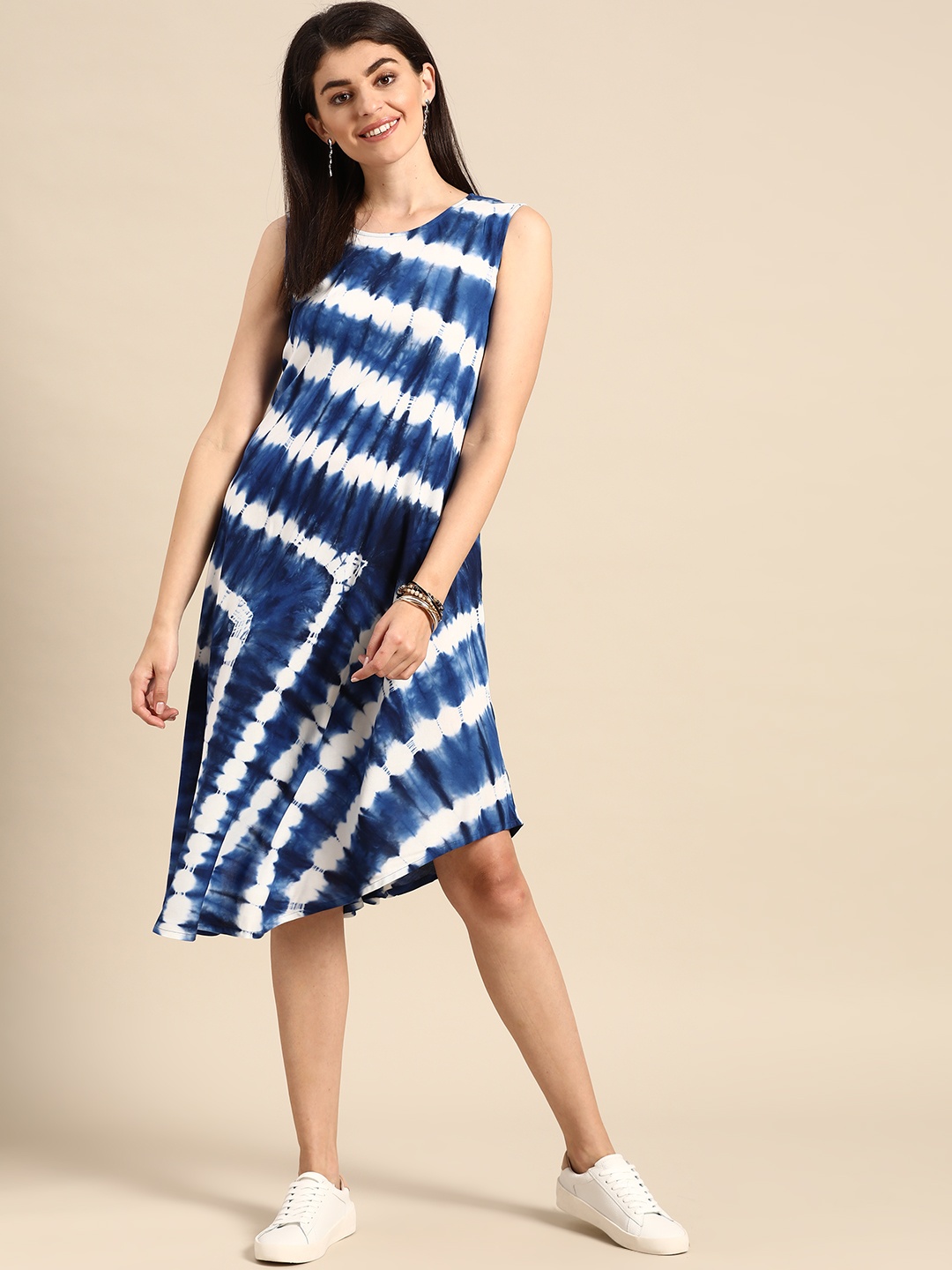 

Prakrti Women Blue & White Hand Dyed A-Line Dress