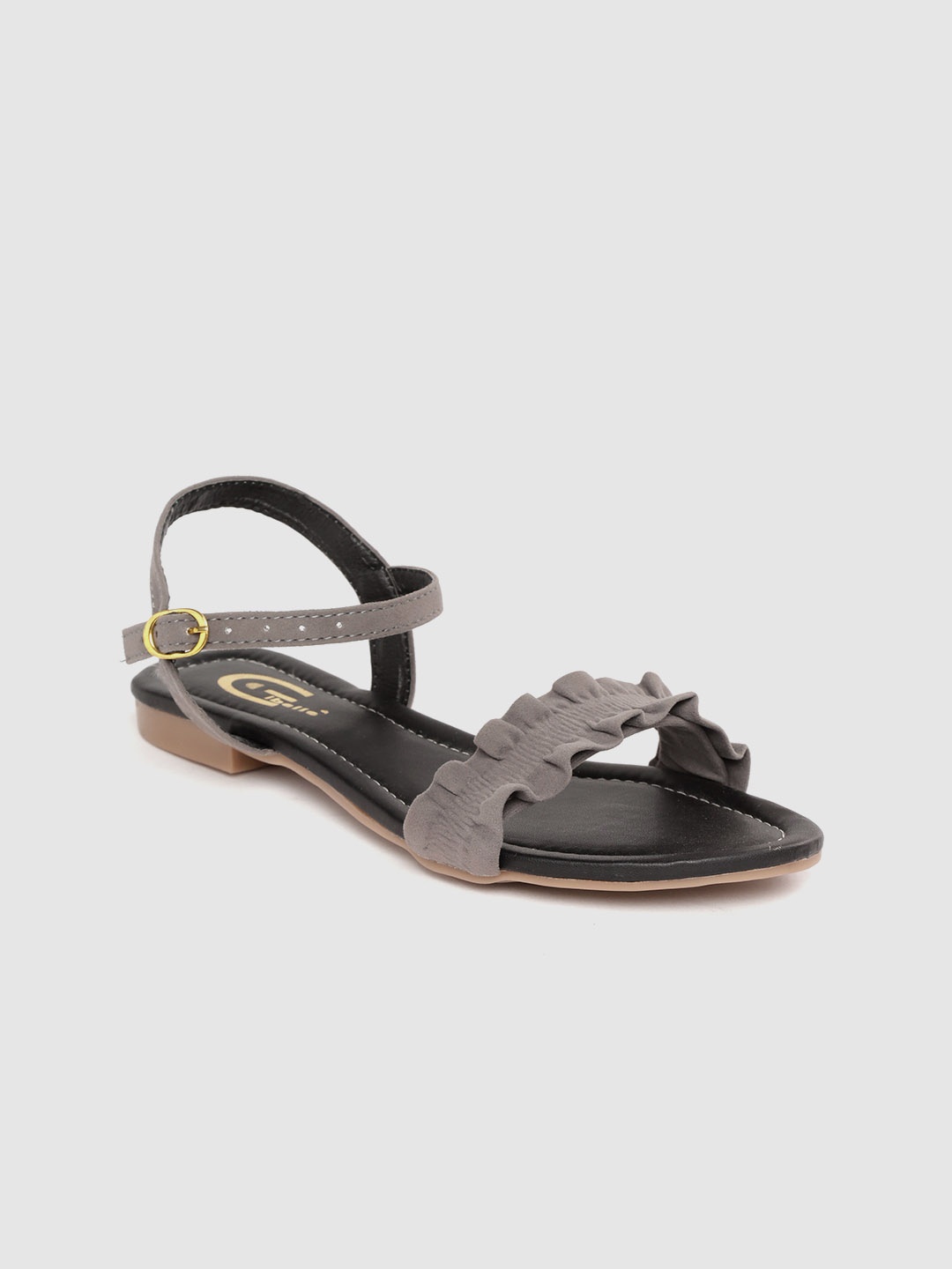 

Gibelle Women Charcoal Grey Solid Ruched Suede Finish Open Toe Flats