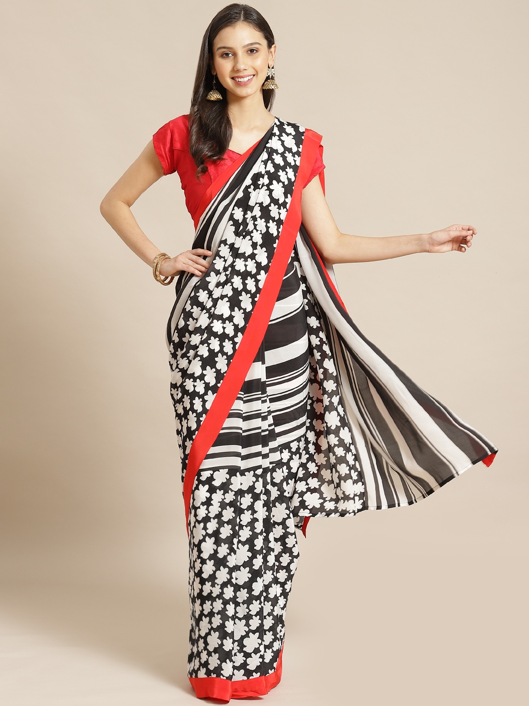 

Masaba Black & White Pure Crepe Printed Designer Saree