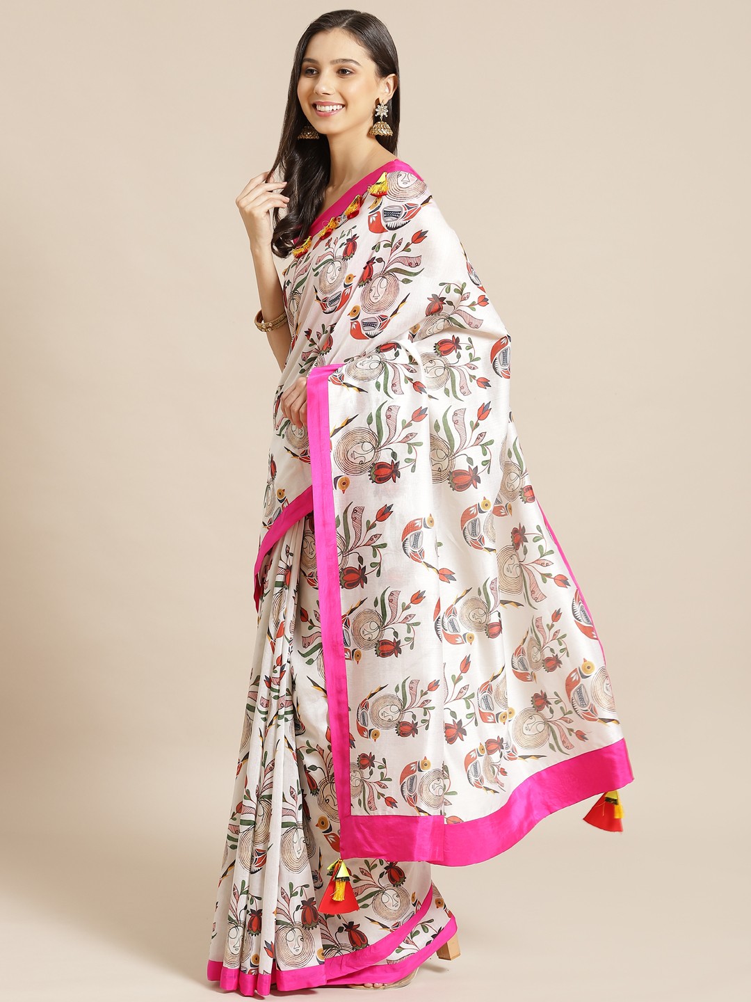 

Masaba White & Red Pure Cotton Printed Chanderi Designer Saree