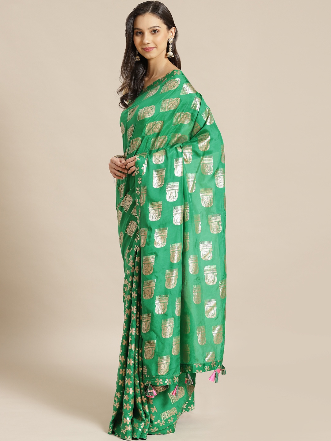 

Masaba Green & Golden Foil Printed Designer Saree