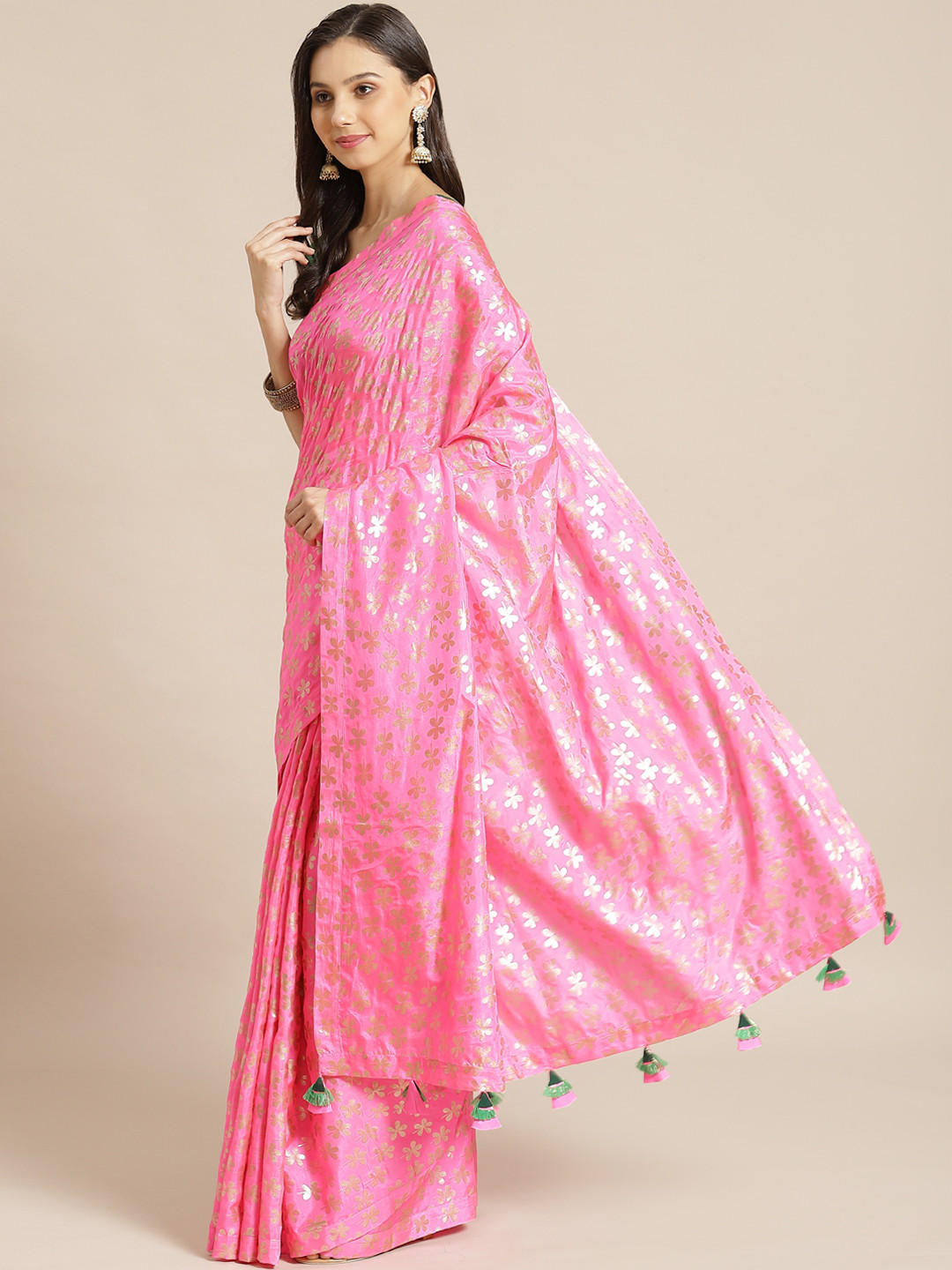 

Masaba Pink & Golden Foil Printed Designer Saree