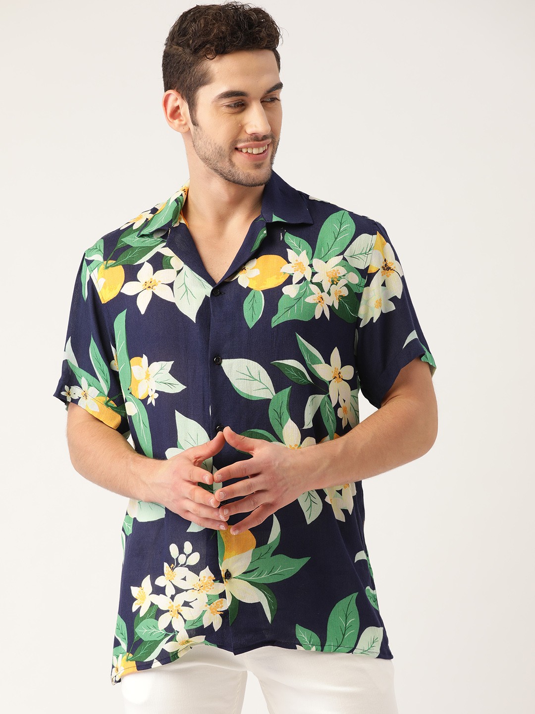 

Hancock Men Navy Blue & Green Relaxed Regular Fit Printed Casual Shirt