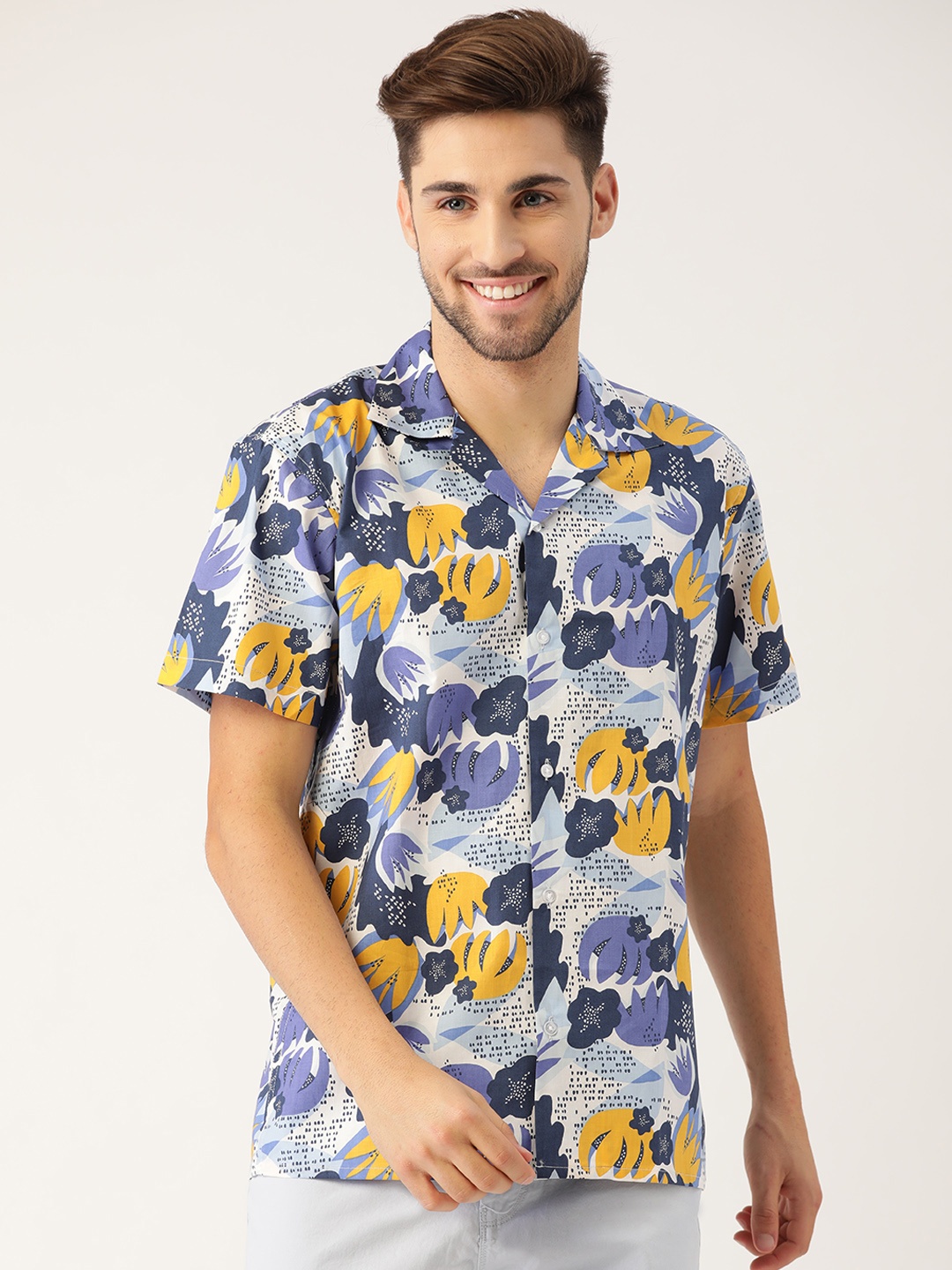 

Hancock Men Blue & White Pure Cotton Relaxed Fit Printed Casual Shirt