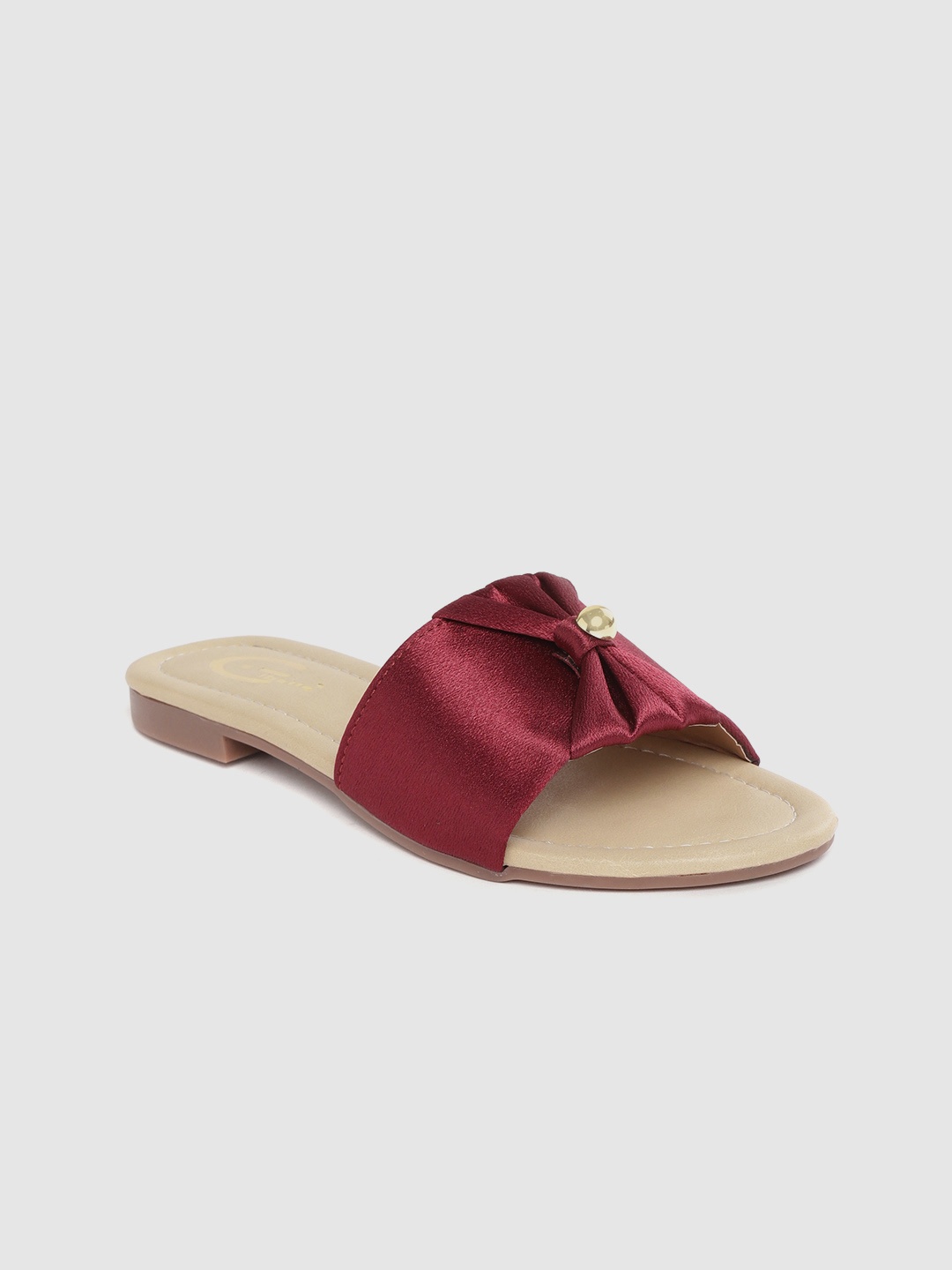 

Gibelle Women Maroon Bow & Beaded Detail Open Toe Flats