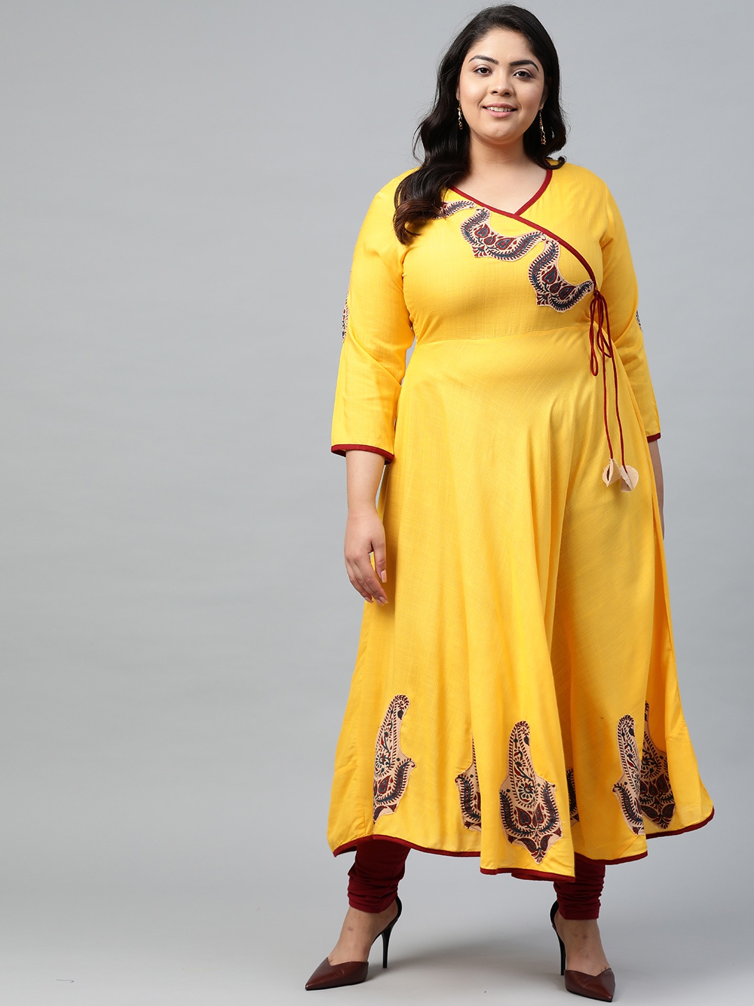 

Yash Gallery Women Yellow Ethnic Motifs Yoke Design Angrakha Anarkali Kurta