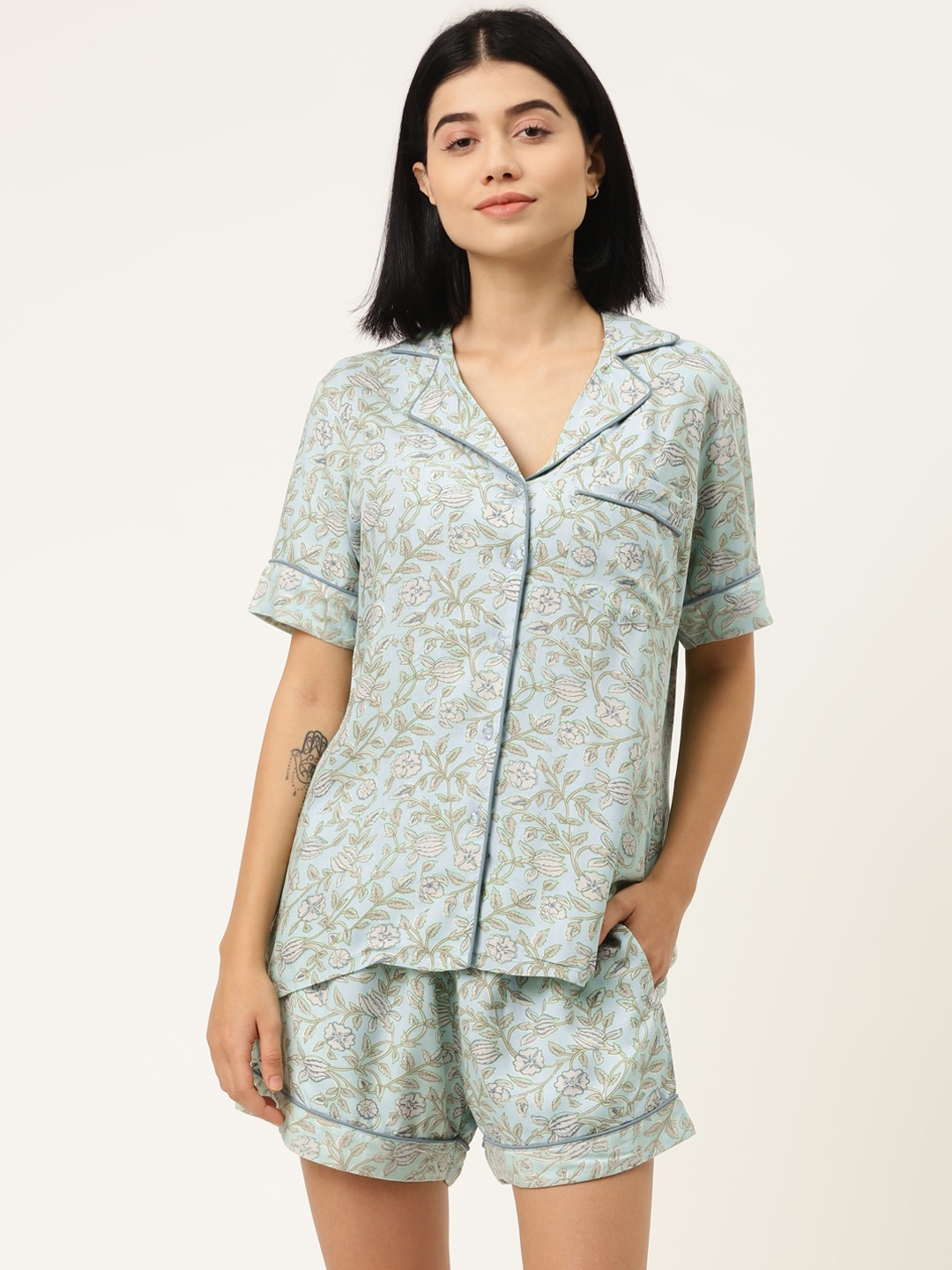

MABISH by Sonal Jain Women Blue & Grey Printed Nightsuit