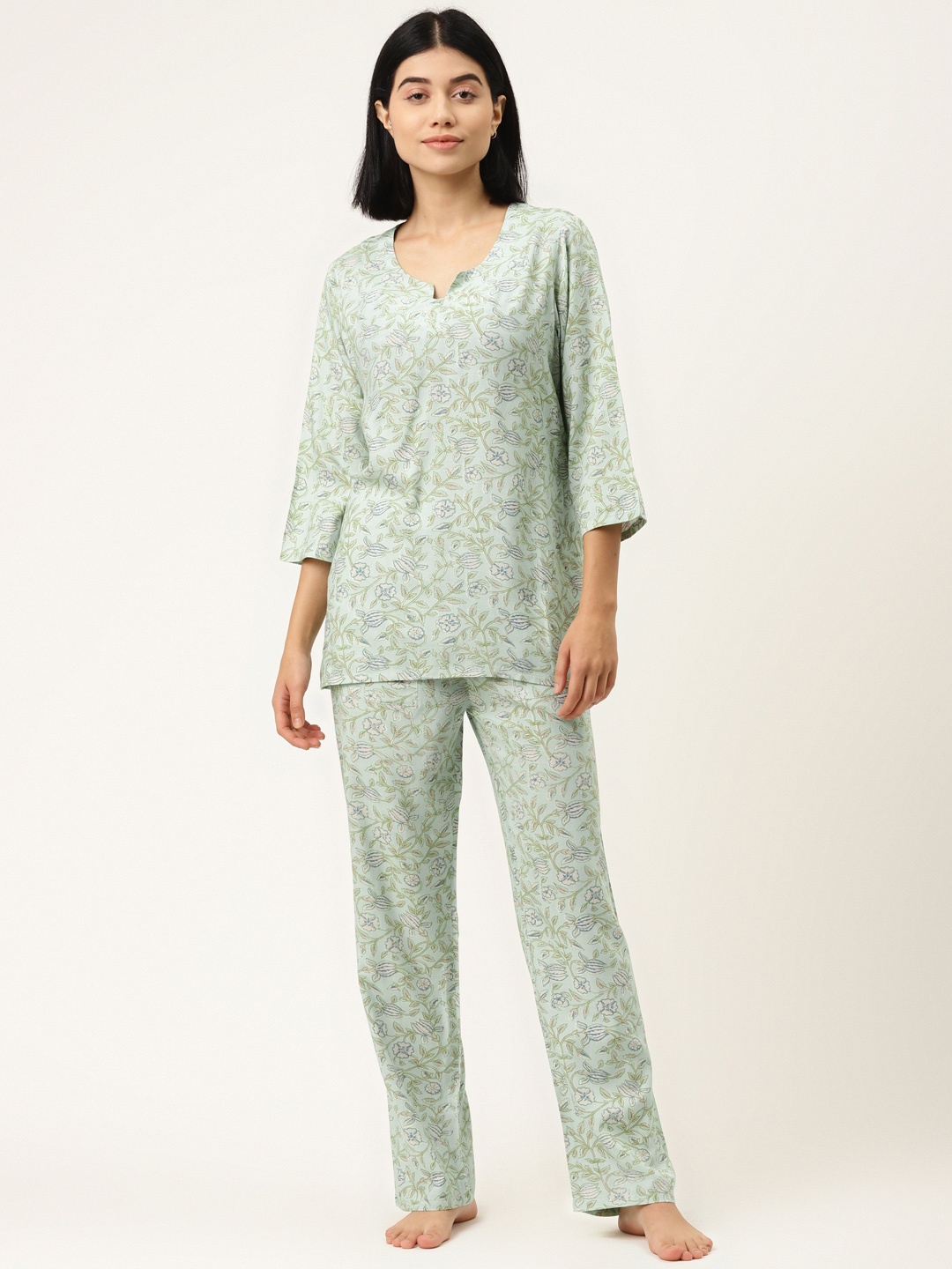 

MABISH by Sonal Jain Women Sea Green & Grey Printed Nightsuit