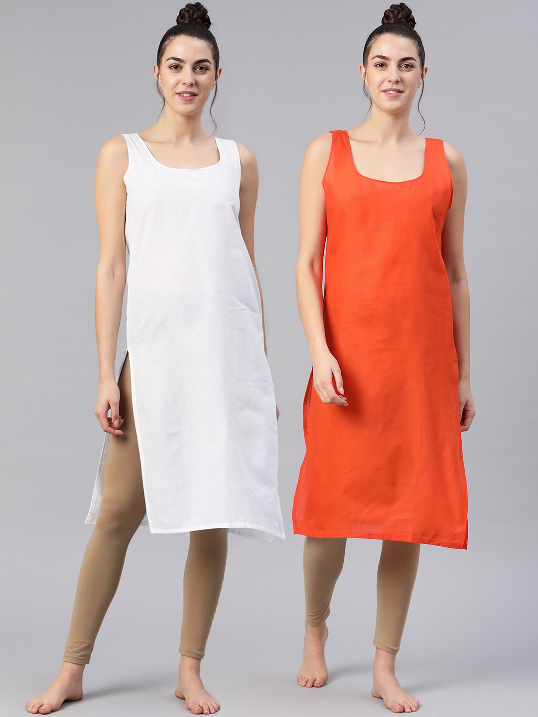 

Saadgi Women Pack of 2 Pure Cotton Solid Slips, Orange
