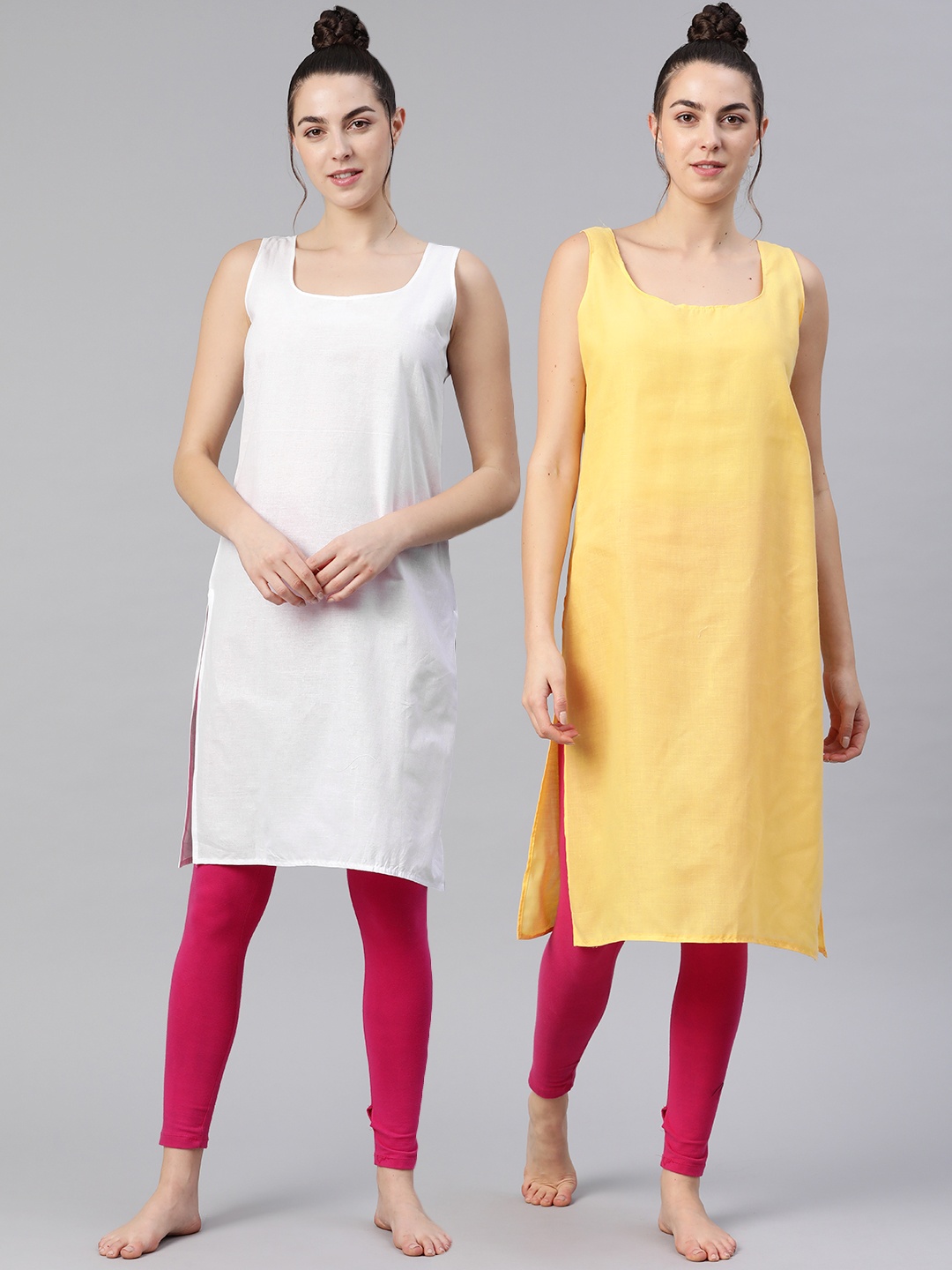 

Saadgi Women Pack of 2 Pure Cotton Solid Slips, Yellow